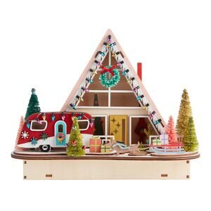 World Market Mid-Century Modern A-Frame House LED Christmas Decor Laser Wood NEW